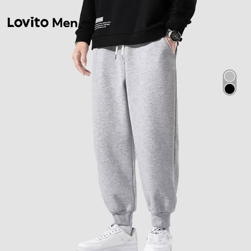 Lovito Casual Jogger Pocket Drawstring All Seasons Cinza Jogger para Homens LNE127111 em Oferta na Shopee