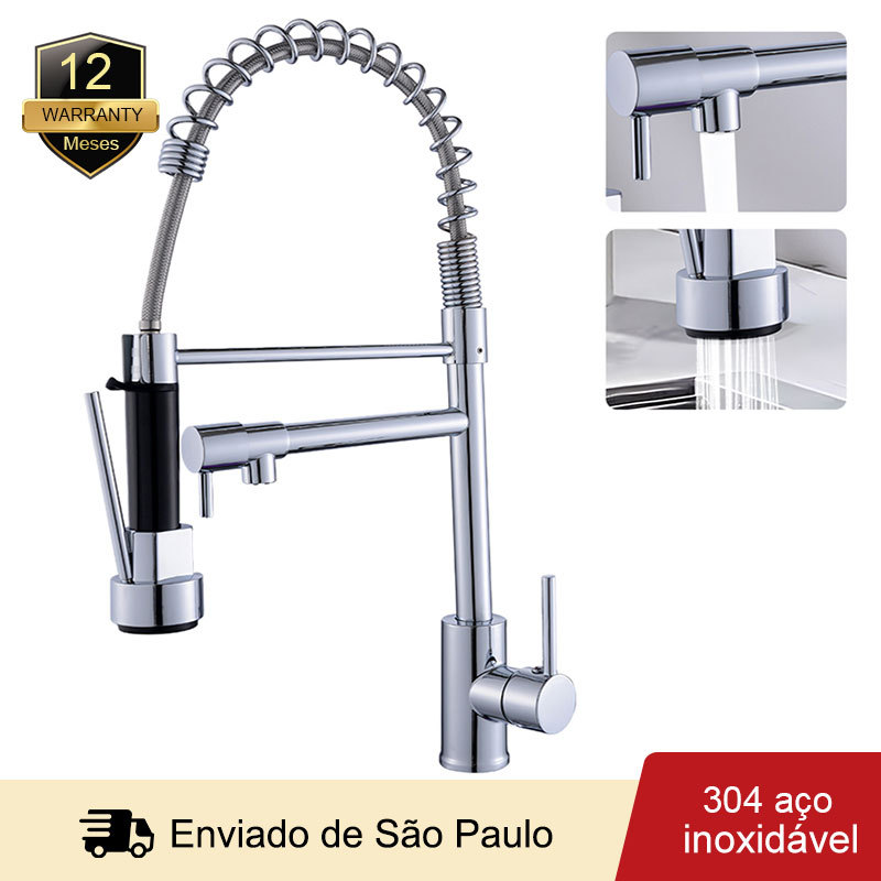 Torneira Gourmet Cozinha Monocomando Premium Móvel Misturador Comando com Spray Inox 304