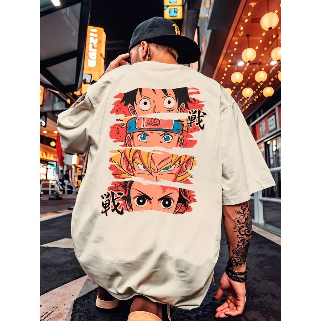 Camiseta Oversized Anime Street – Olhos Luffy, Naruto, Kimetsu no Yaiba