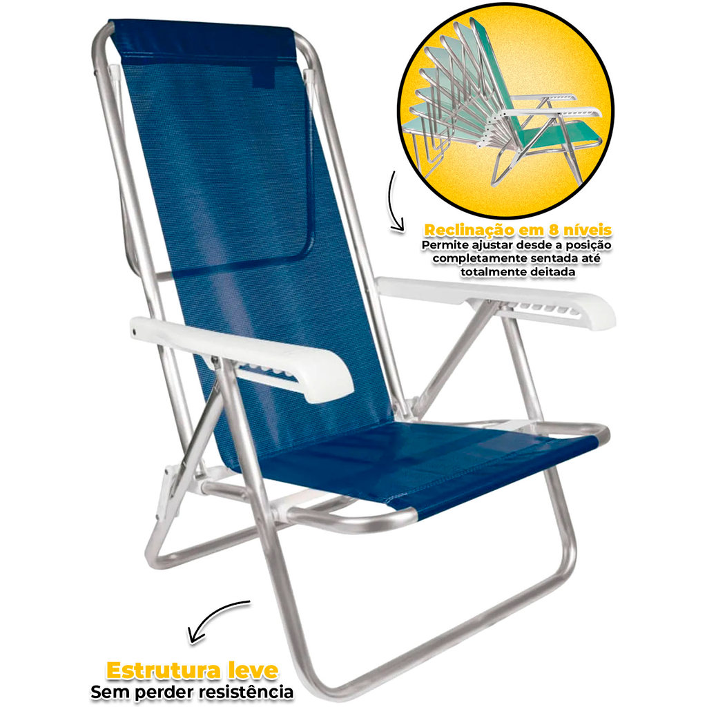 Cadeira De Praia Reclinável Alumínio 8 Posições Confortável Mor Piscina Camping Lazer — imagem 2 de 2