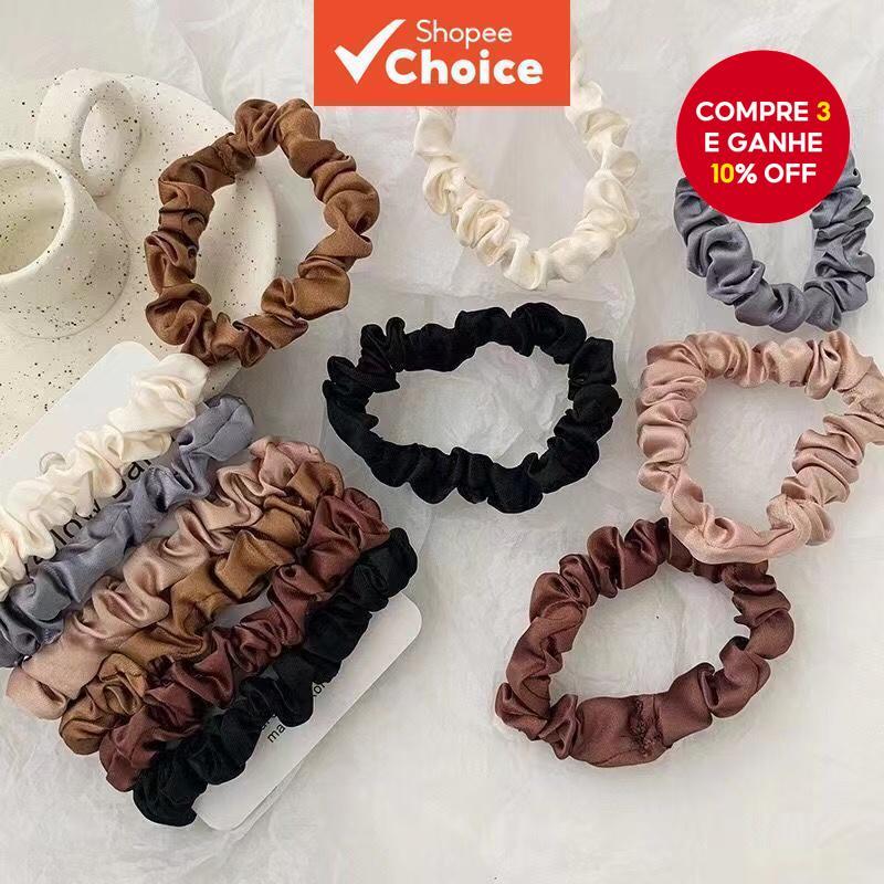 Laços De Cabelo De Cetim De Seda Para Mulheres Elásticos Macios Sem Crosta De Cor Sólida