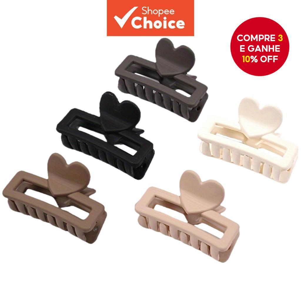5 Peças Grampos De Cabelo Em Formato De Coração Acabamento Fosco Pequeno Estilo Retrô De Plástico Para Mulheres Uso Diár