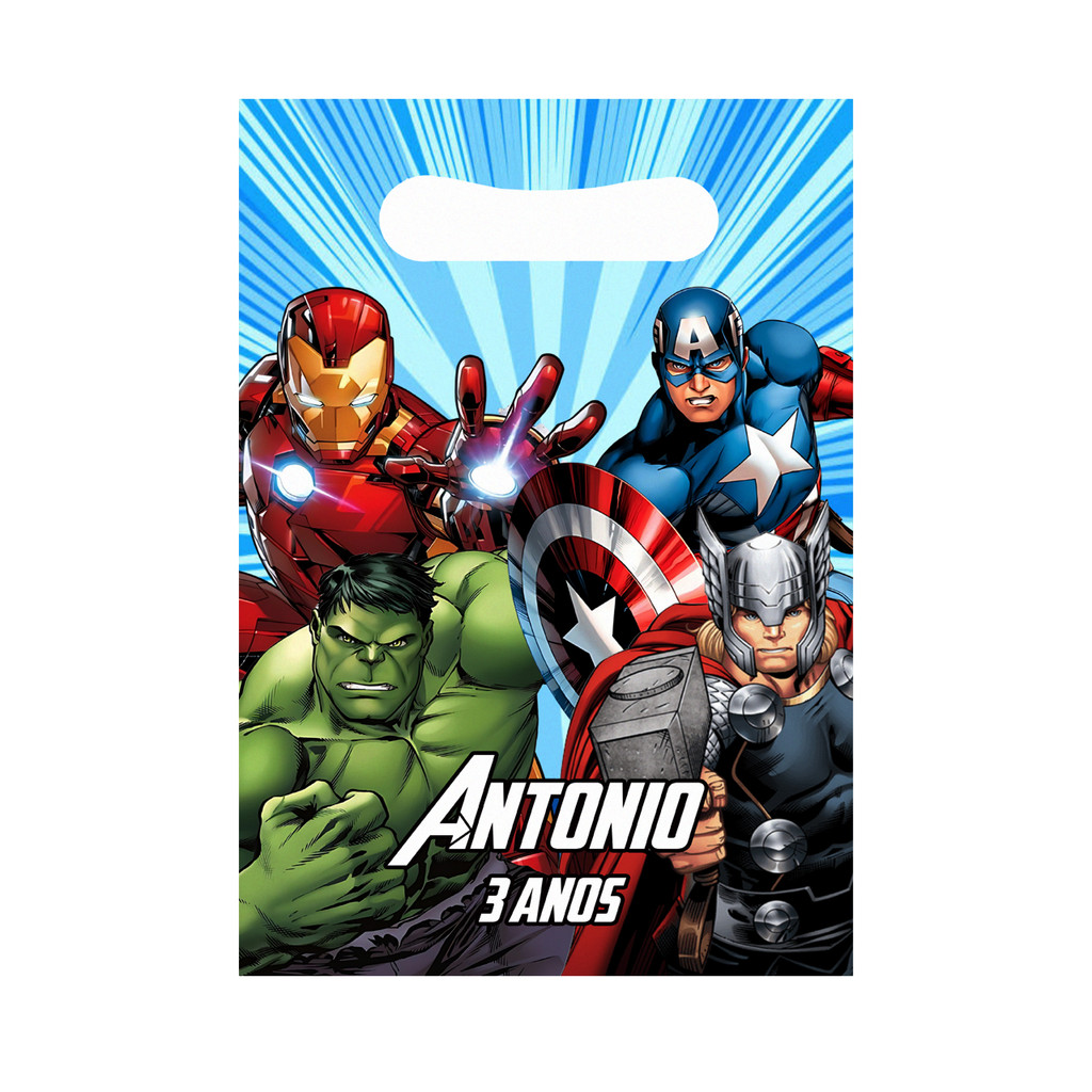 Sacolinhas Surpresa Vingadores Personalizada Lembrancinha para festa com nome e idade marvel heróis avengers