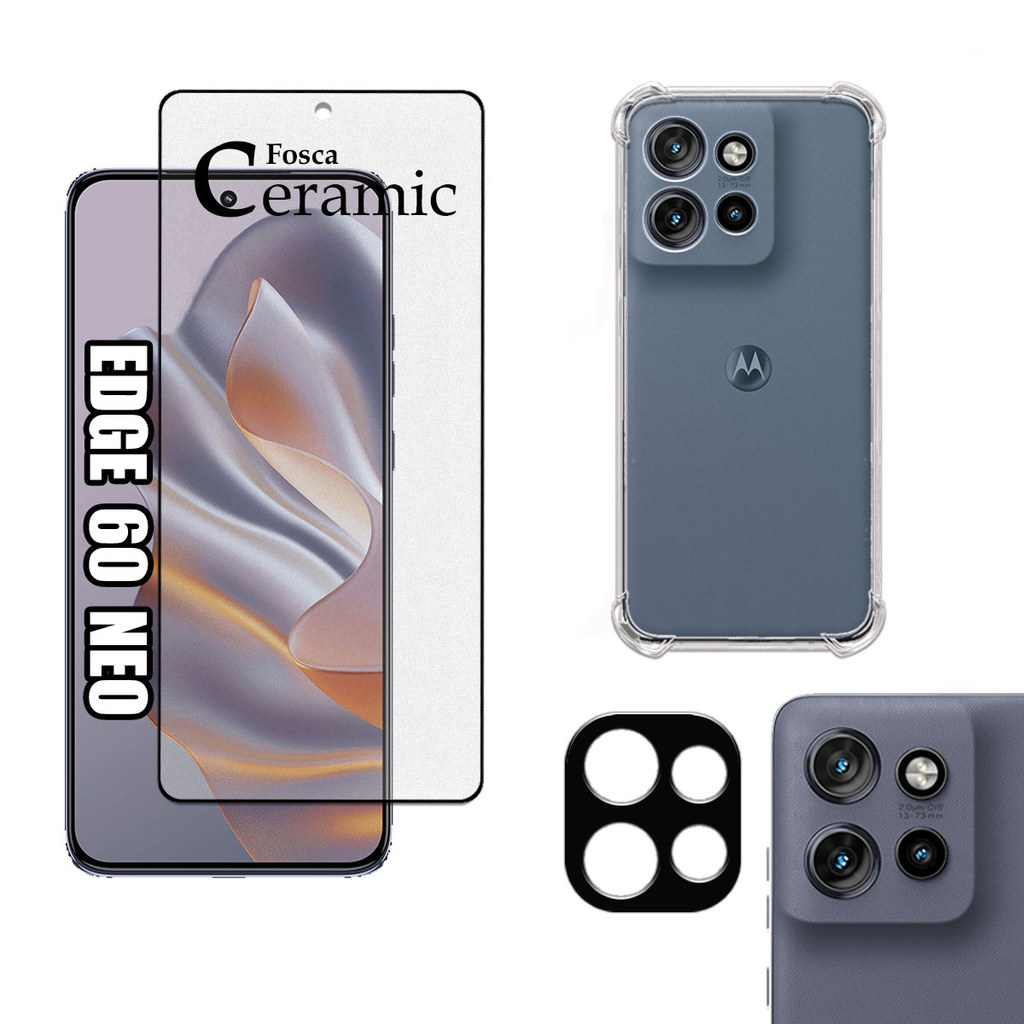 KIT Para Motorola Edge 60 Neo - Película Fosca de Cerâmica 9D - Capa - Câmera