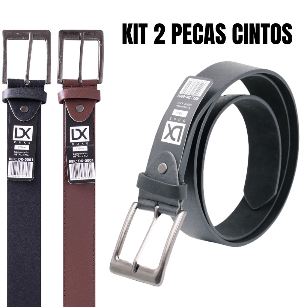 Kit 2 cintos tradicional social masculino em couro sintetico moda social