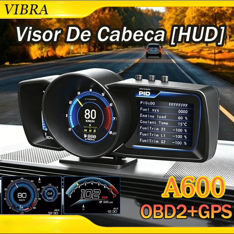 A600 Velocímetro digital de sistema duplo OBD2 + GPS com 3 telas LCD, painel multifuncional e computador