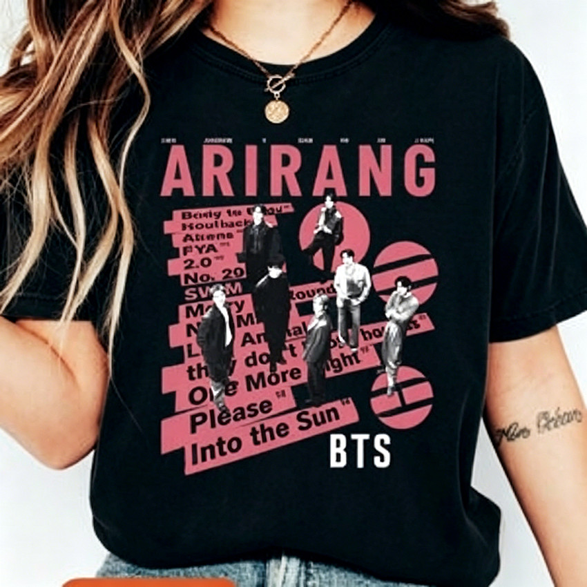 Camiseta Oversized Masculina Feminina BTS Arirang Lista de Músicas, Camiseta Kpop Streetwear, Camisa Casual Estampada