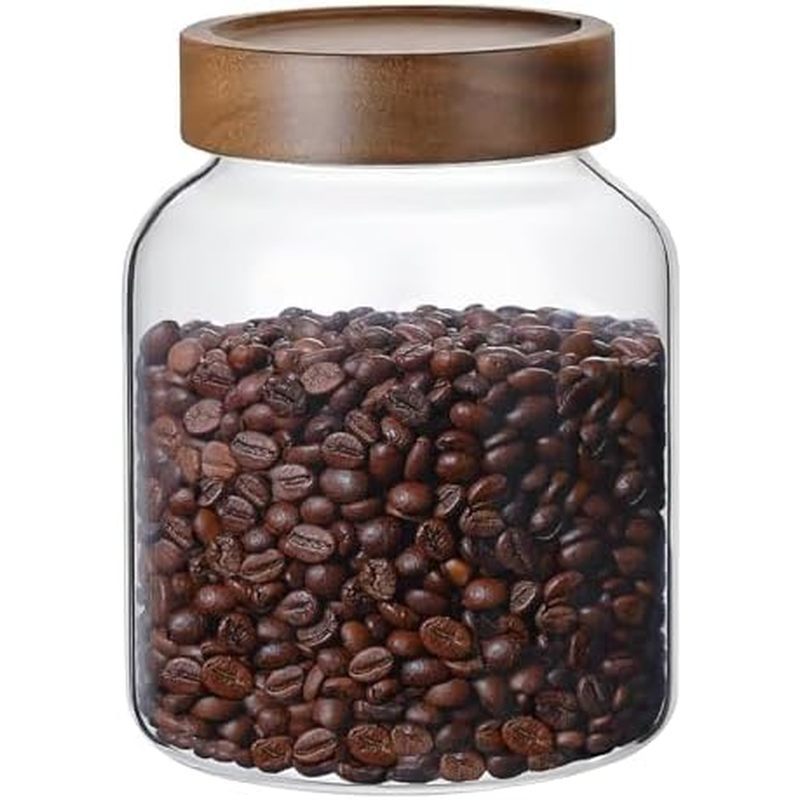 Frasco De Vidro Transparente De 50 Fl oz/1500 ml Com Tampa Hermética De Madeira , Recipiente De Despensa Para Grãos De C