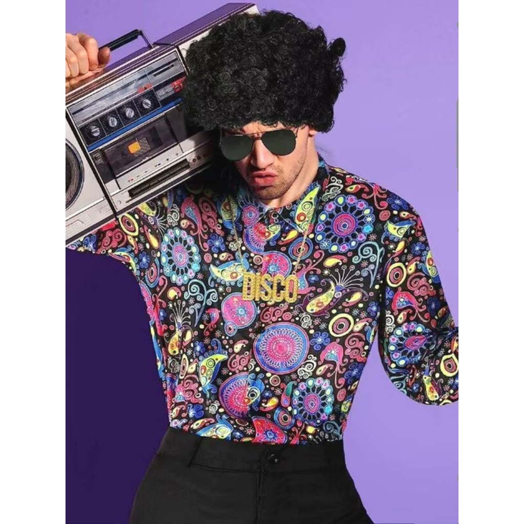 Camisa floral Hip-Hop da costa ocidental americana, fantasia de discoteca dos anos 70, camisa floral retrô, fantasia de
