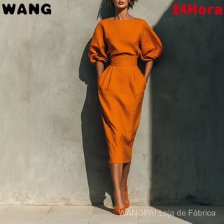 Vestido feminino vintage de cor sólida com decote em barco, mangas bufantes e corte justo em formato A.
