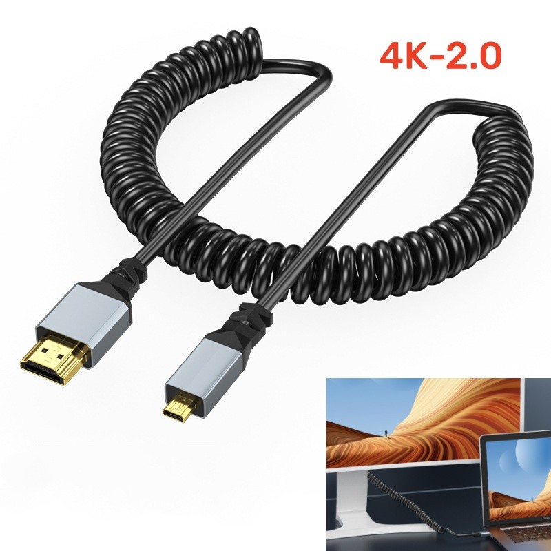 Cabo Espiral HDMI 2.0 Tipo A x Micro HDMI Tipo D 4K para Câmeras (0.5m–2m)