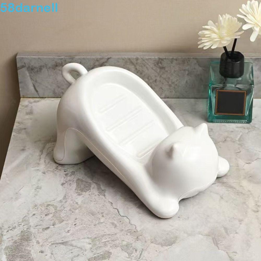 DARNELL Caixa De Sabonete De Desenho Animado , Saboneteira De Plástico Com Drenagem Automática Em Forma De Gato , Placa 