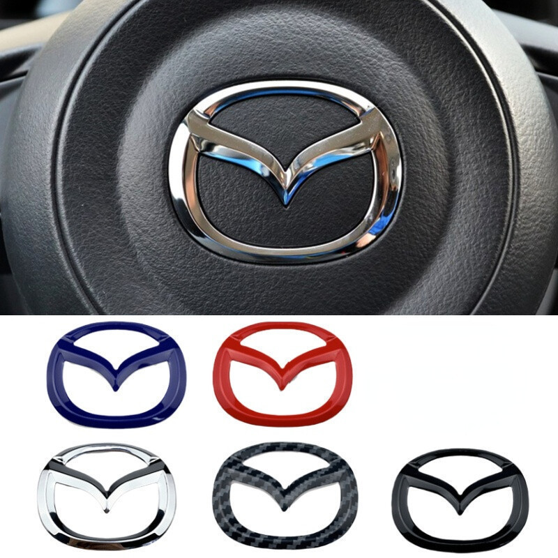 1 Peça Adesivo Decorativo de Aço Inoxidável para Volante de Carro com Logotipo para Mazda 2 3 5 6 CX5 Demio CX3 CX30 MX5