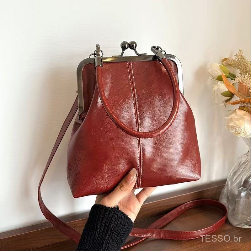Bolsa Feminina Retrô Vintage Couro PU Fecho de Encaixe Luxo Alça de Mão Transversal Social Executiva Trabalho