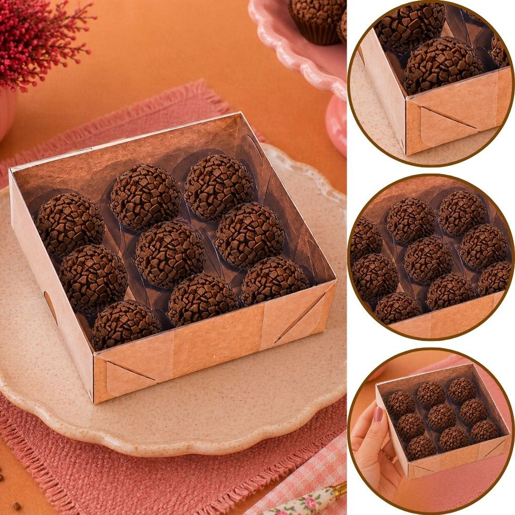 10~40 CAIXA P/ 09 DOCES C/ VISOR KRAFT 12X12X4 4661 (IDEIA) CHOCO