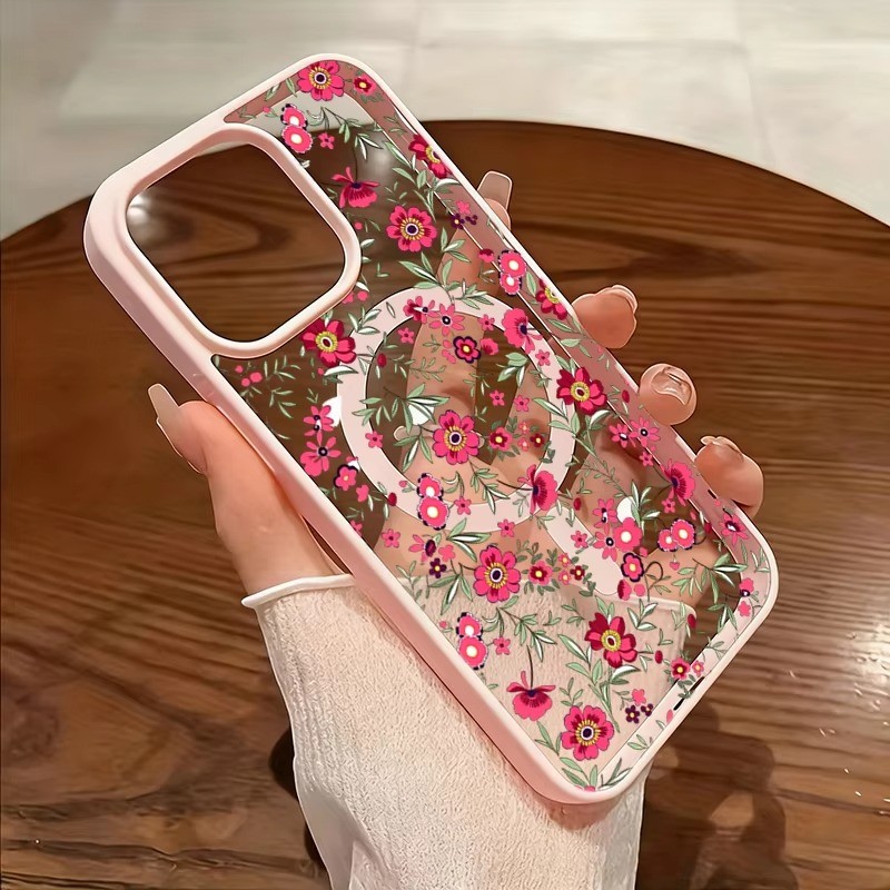 Folha Verde E Flor Rosa Padrão Magnético Caso De Telefone Para Samsung S26 S24 S23 S25 Ultra Plus FE A17 A37 A57 A56 5G 
