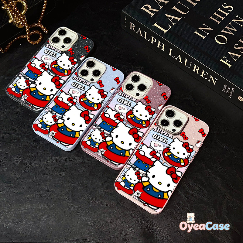 Capa IMD Glitter Hello Kitty " Super Girl " Para OPPO F31 F29 F27 F25 F23 F21 F21S F19 Pro Plus F17 F11 F9 Find X3 Lite