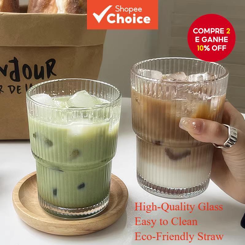 Copo De Vidro Listrado Vertical Vintage , Bebida Durável Para Café Gelado , Chá E Leite em Oferta na Shopee