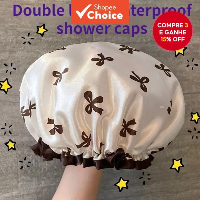  Double Camada Chuveiro, Boné Estampado, Touca de Banho Impermeável e Reutilizável para Mulheres, Salão de Beleza e Spa