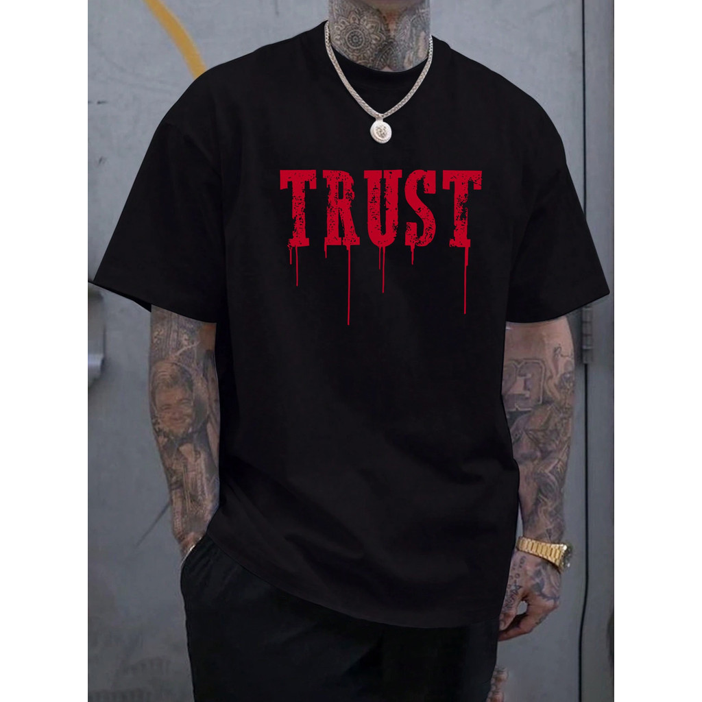 Camiseta Unissex Oversized Plus Size Feminina Masculina Trust Ninguém Slogan Sangue Moderna Estilosa Poderosa Moda
