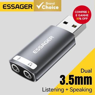 Essager Placa de Som 3,5 mm USB Conversor Externo Adaptador de Áudio com Driver Grátis para Fone de Ouvido Microfone em Oferta na Shopee
