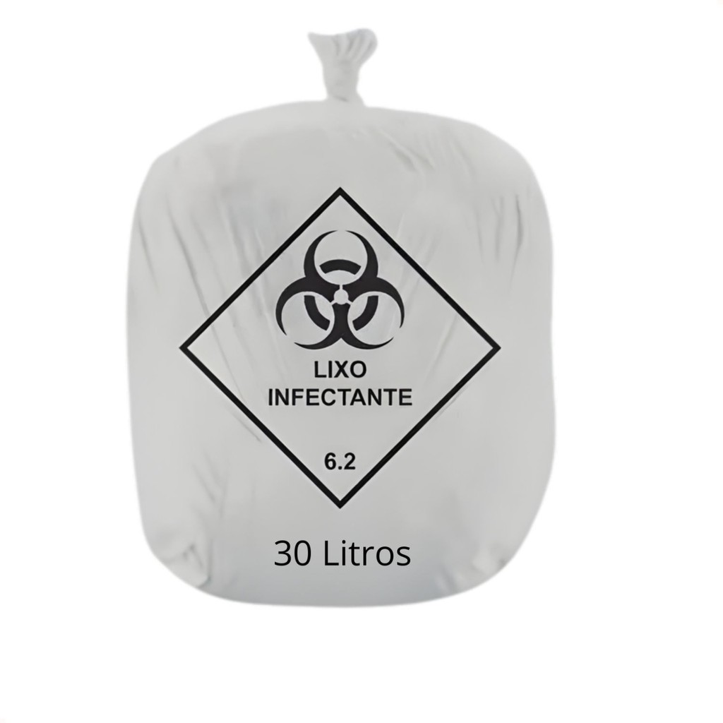 Kit 100 Unidade Saco de Lixo Hospitalar Infectante Rava 30L