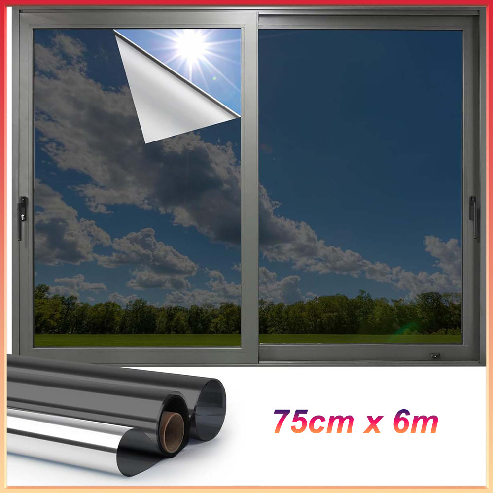 Película Espelhada Prata+Preta 75cm x 6m Refletiva – Poliéster, Controle Solar, para Janelas e Automotivo