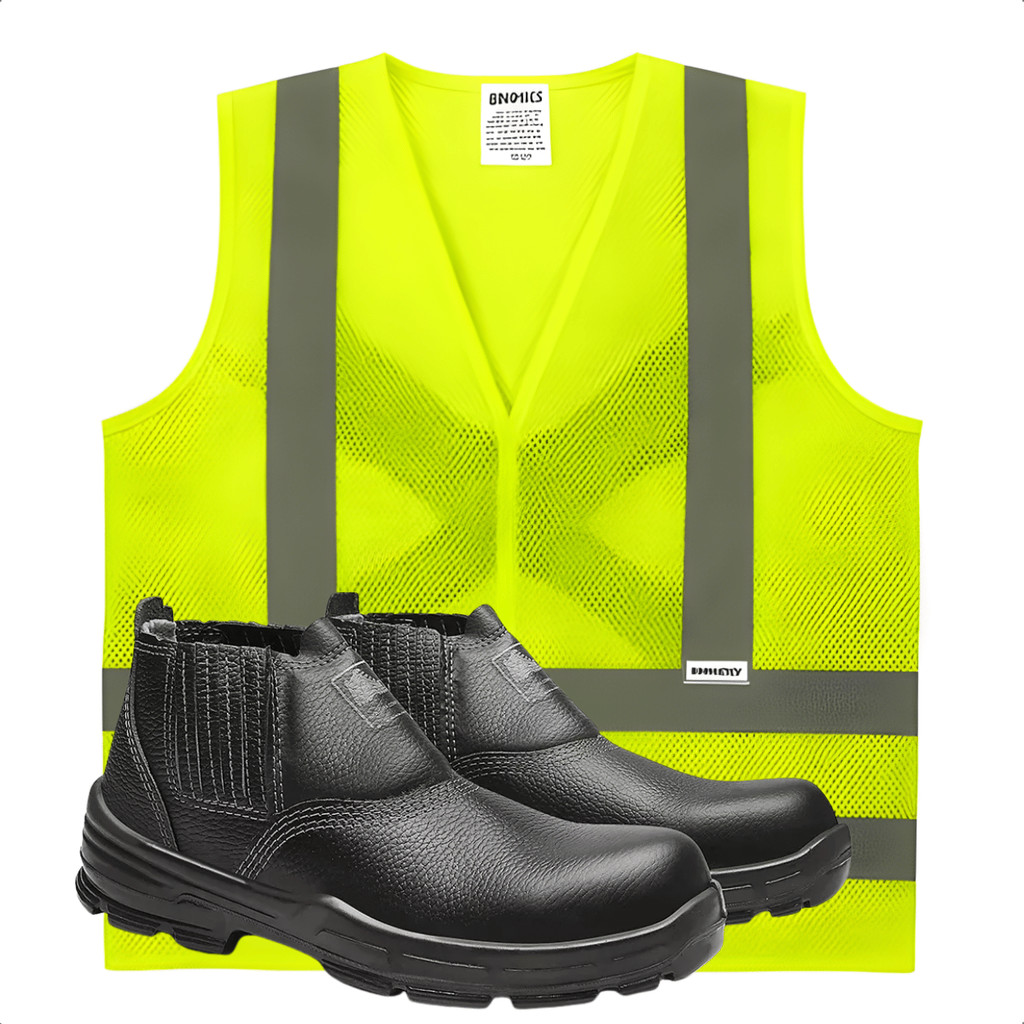 Kit bota de segurança e colete refletivo p/ obra, entregador em Oferta na Shopee