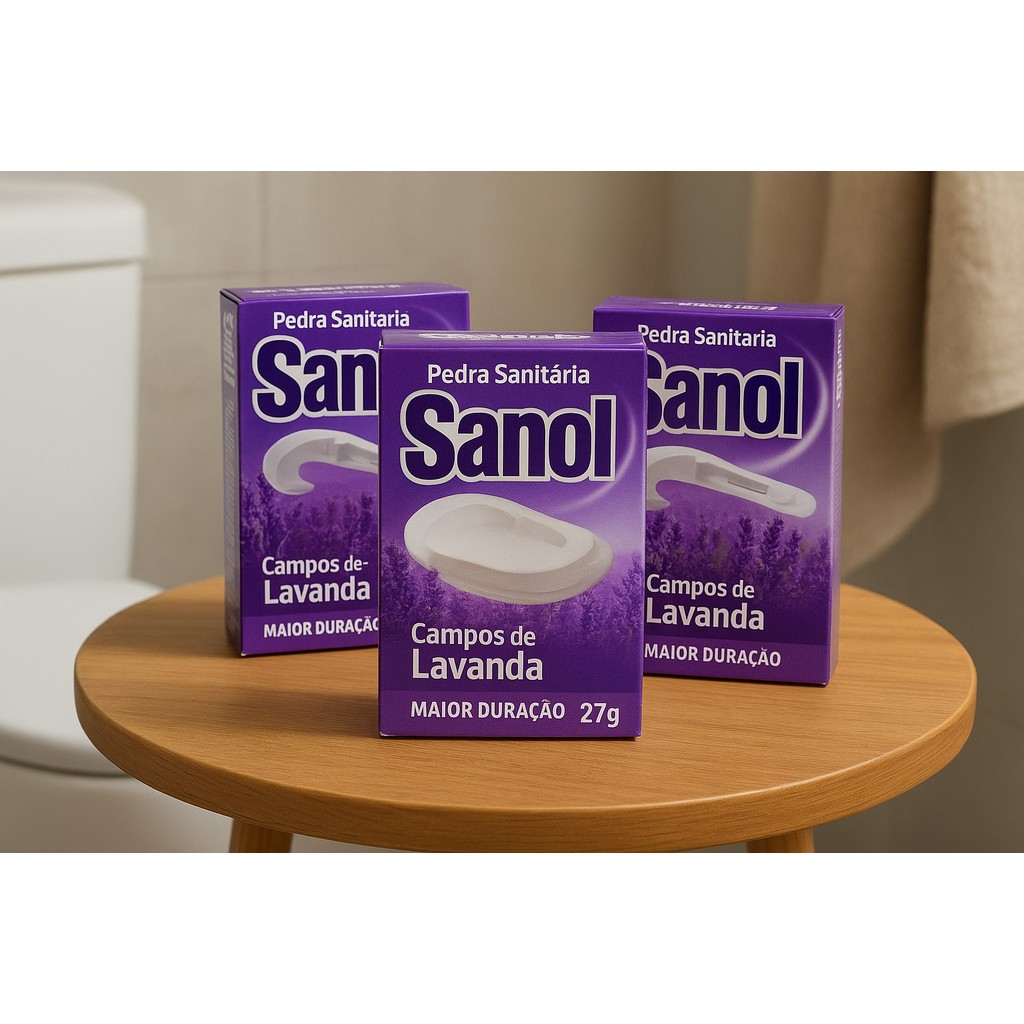 💜KIT com 3 Pedras Sanitárias Sanol Lavanda 27g cada Perfume Relaxante e Duradouro, Neutraliza Odor | Efeito 5 Estrelas ✨