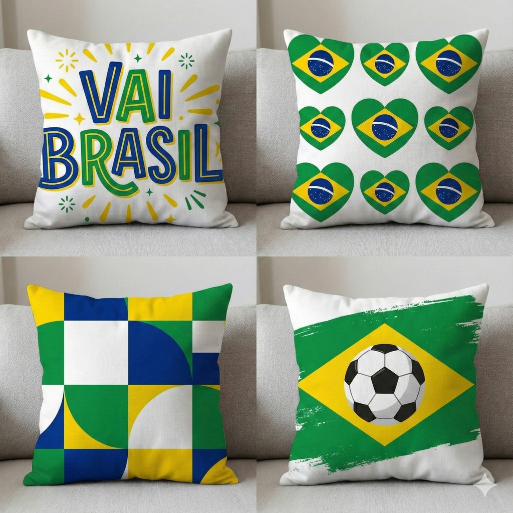 Kit 4 Capas De Almofada 45x45 Decoração Copa Do Mundo 2026 Torcedor Brasil Algumas Opções De Escolha