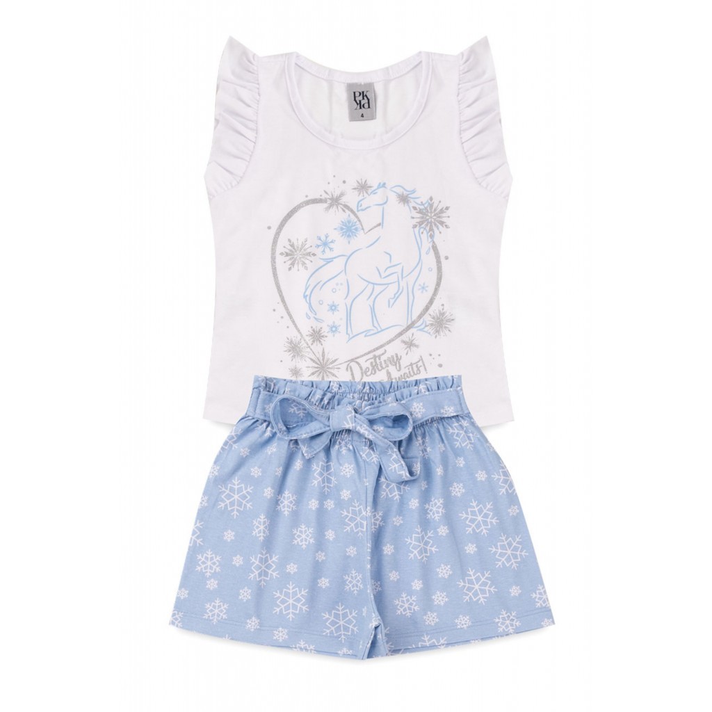 Conjunto Feminino Infantil Verão Frozen com Glitter em Oferta na Shopee