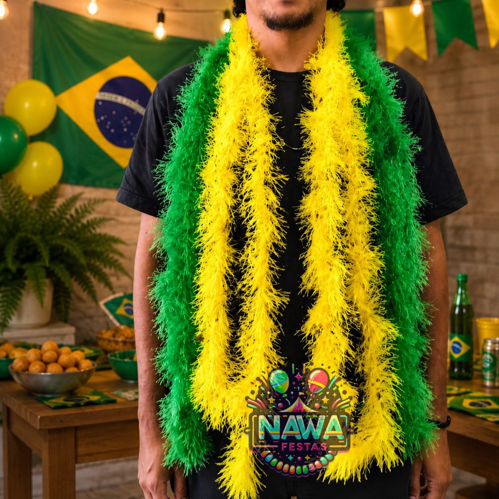 Marabu Pluma 1,5m Cores do Brasil Verde e Amarelo 10 uni Festa Balada Casamento