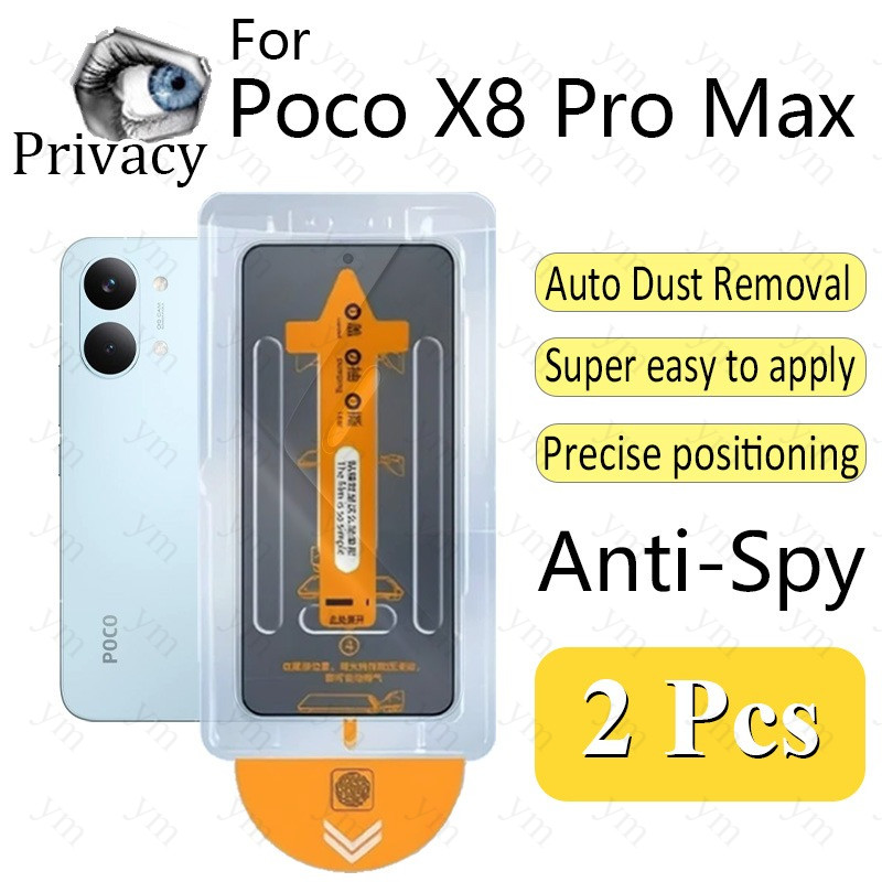 2 Pcs Poco X8 Pro Max Anti-Espionagem Protetor De Tela De Vidro Temperado Sem Poeira Com Um Clique Espião Película Prote