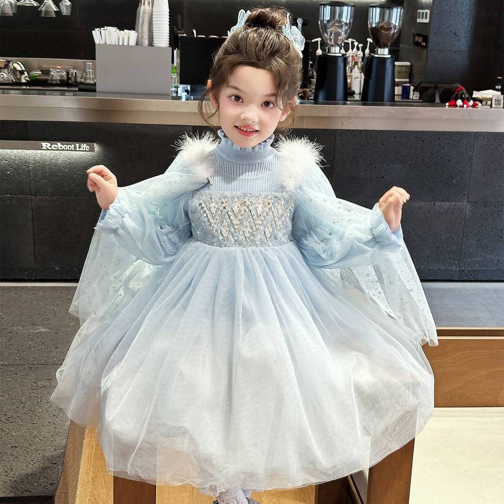 Elsa vestido de princesa vestido de inverno menina elsa vestido congelado menina outono inverno vestido crianças vestido
