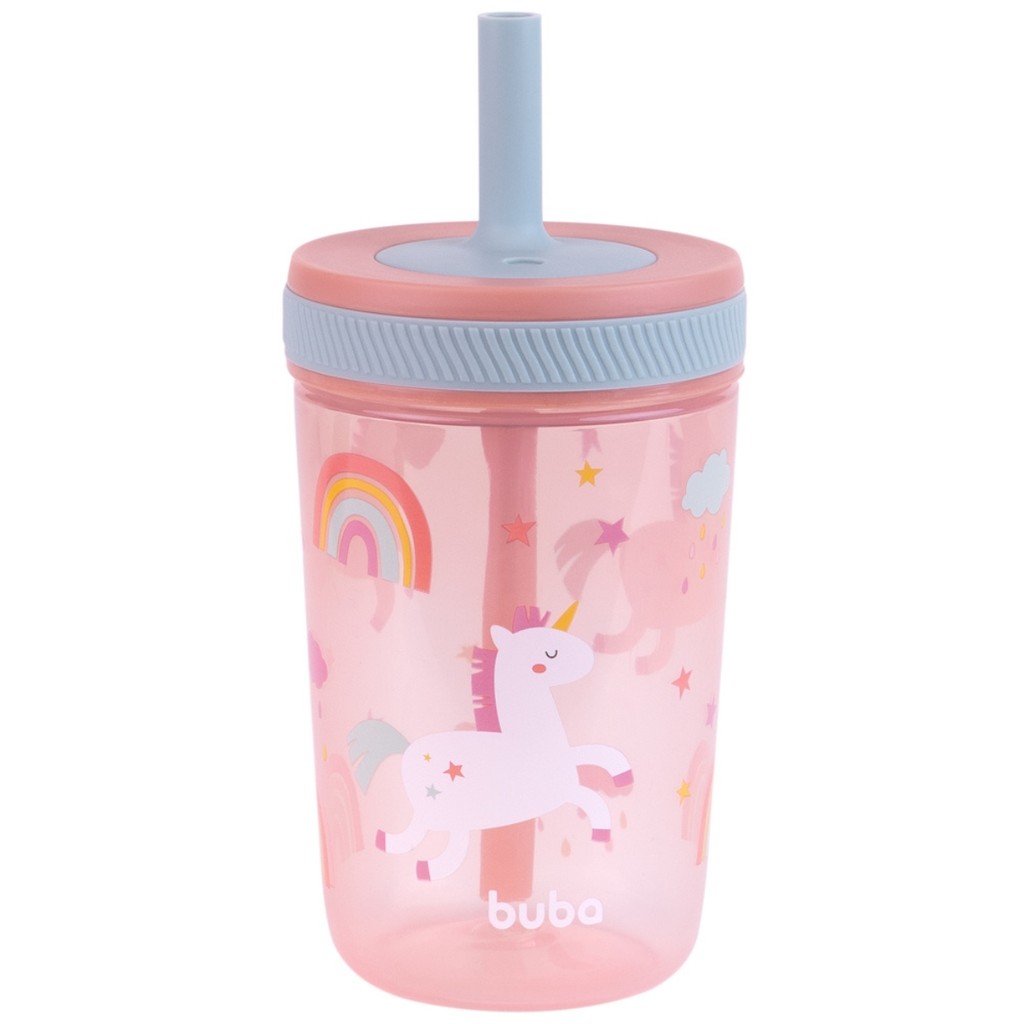 Copo Com Canudo Infantil Antivazamento 400ml 22400 Buba