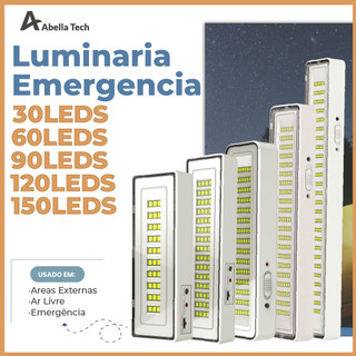 Luminária Emergência Lâmpada 150, 120, 90, 60 ou 30 Leds Recarregável Bivolt Luz Branca Fria
