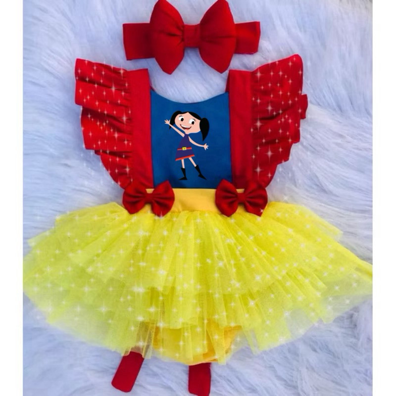 Romper Show da Luna Body Vestido Fantasia Salopete Infantil Bebê Smash The Cake Menina Mesversario Aniversário