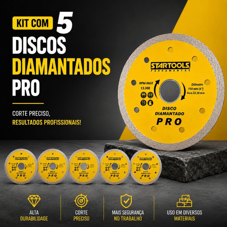 Kit 5 Disco de Serra StartoolsCircular Diamantado 4'' Polegadas
