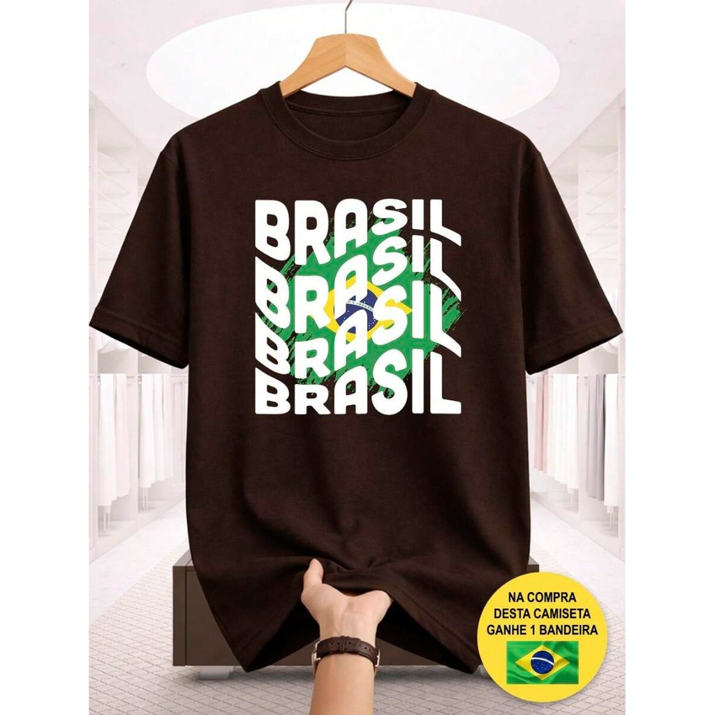 Camiseta Seleção Brasileira Copa do Mundo 2026 Brasil Estampada Estilo Streetwear, Manga Curta, 100% Algodão Confortável