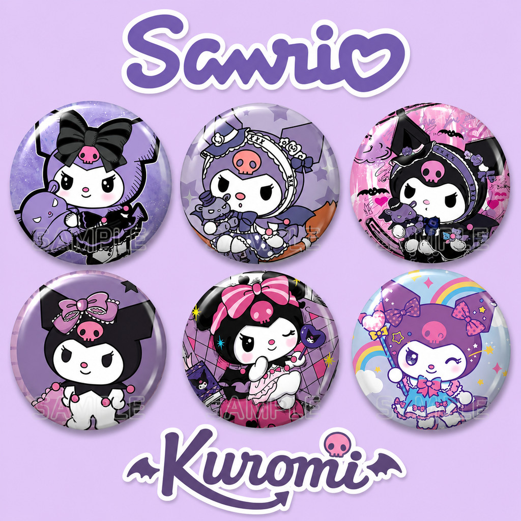 Kit Bottons 58mm Kuromi Kawaii Anime Gótico Fofo Pins Broche Para Mochila Bolsa Roupa Acessório Decorativo Presente
