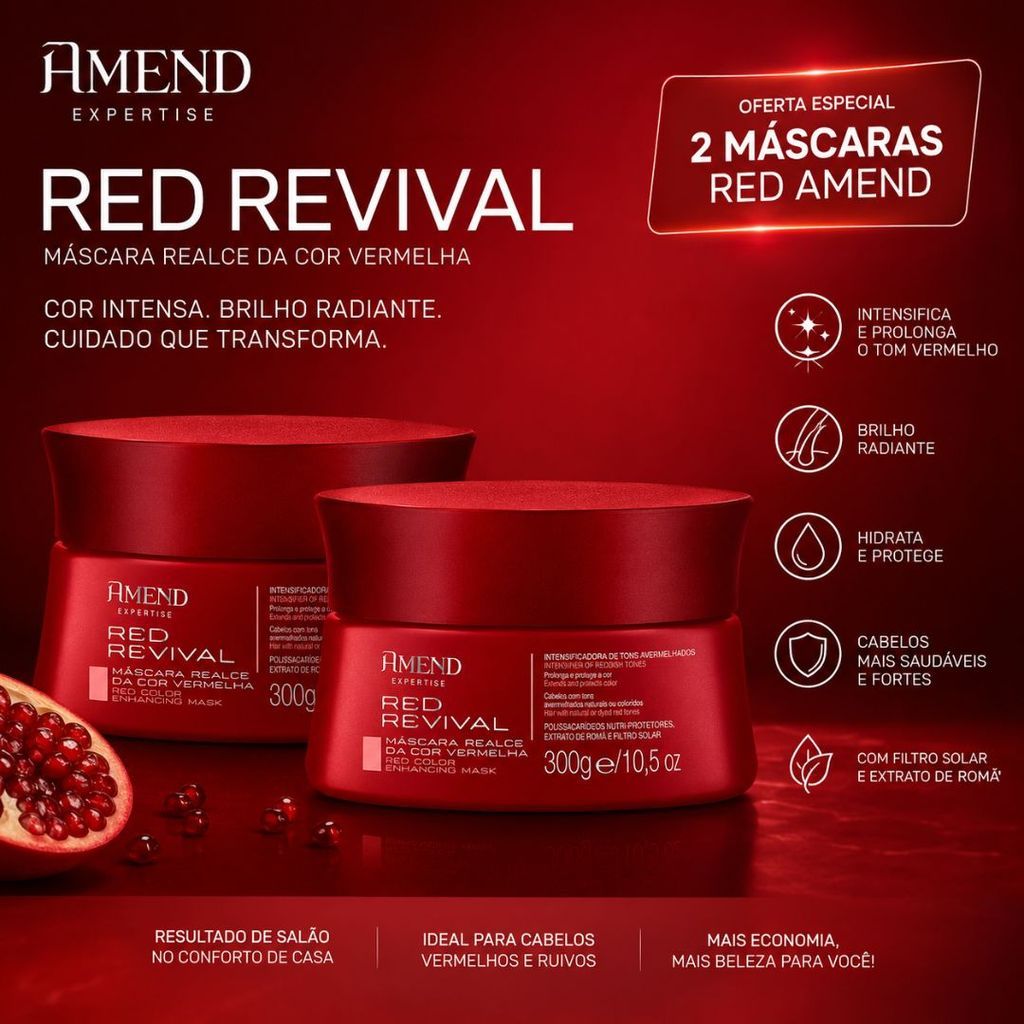 Kit 2 Unidades Máscara Realce da Cor Vermelha Red Revival Amend -300g