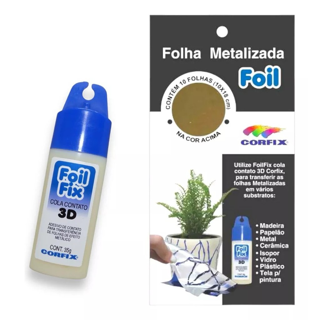Kit 10 Folha Metalizada + Foil Cola Contato Ouro Restaurar