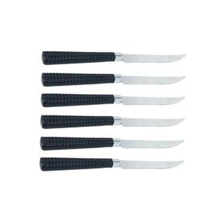 Kit 6 Facas Jantar Inox Cabo Preto Linha Gramado Corte Preciso Durabilidade