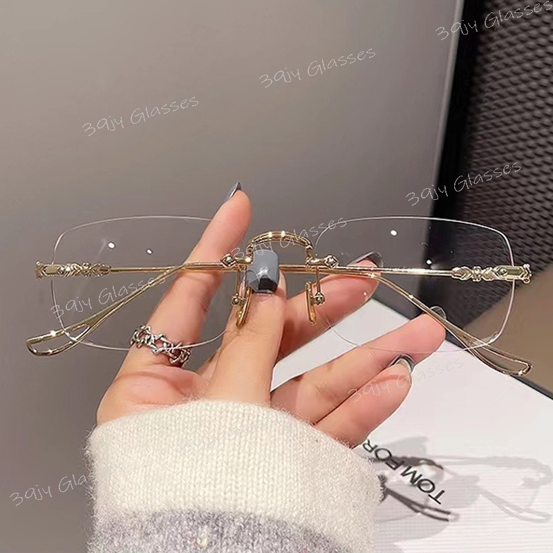 Óculos Femininos Coreanos Sem Moldura , Armação Quadrada Transparente , Proteção Para Os Olhos , Anti-Luz Azul Mulheres em Oferta na Shopee