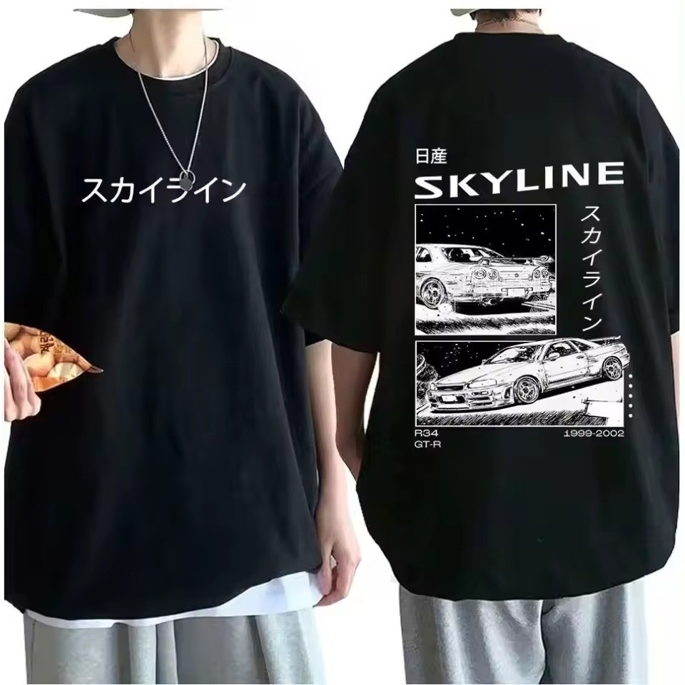 Camiseta Unissex R34 Skyline GTR JDM Anime 100% algodão fio 30.01 camisa blusa anime japonês carro JsCOd