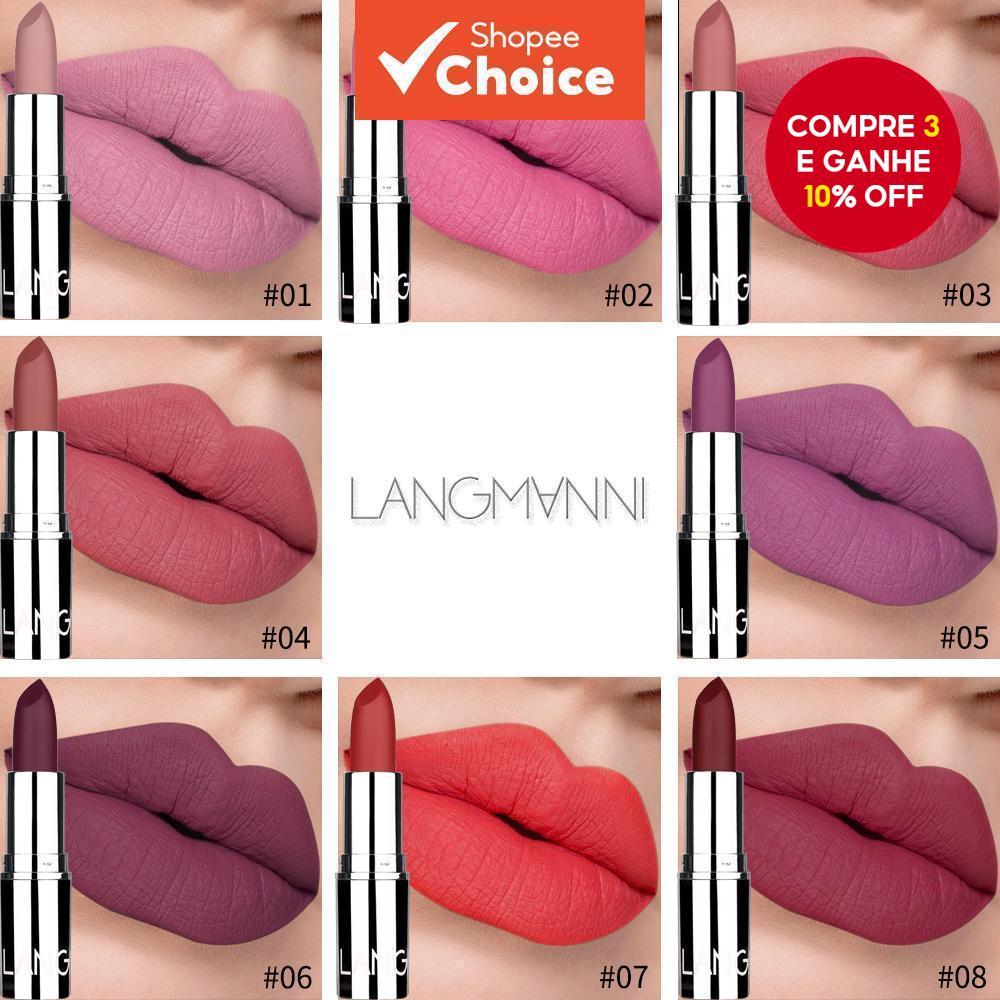 LANGMANNI 1Pc 8 Cores Batom Mate De Veludo Altamente Pigmentado De Longa Duração