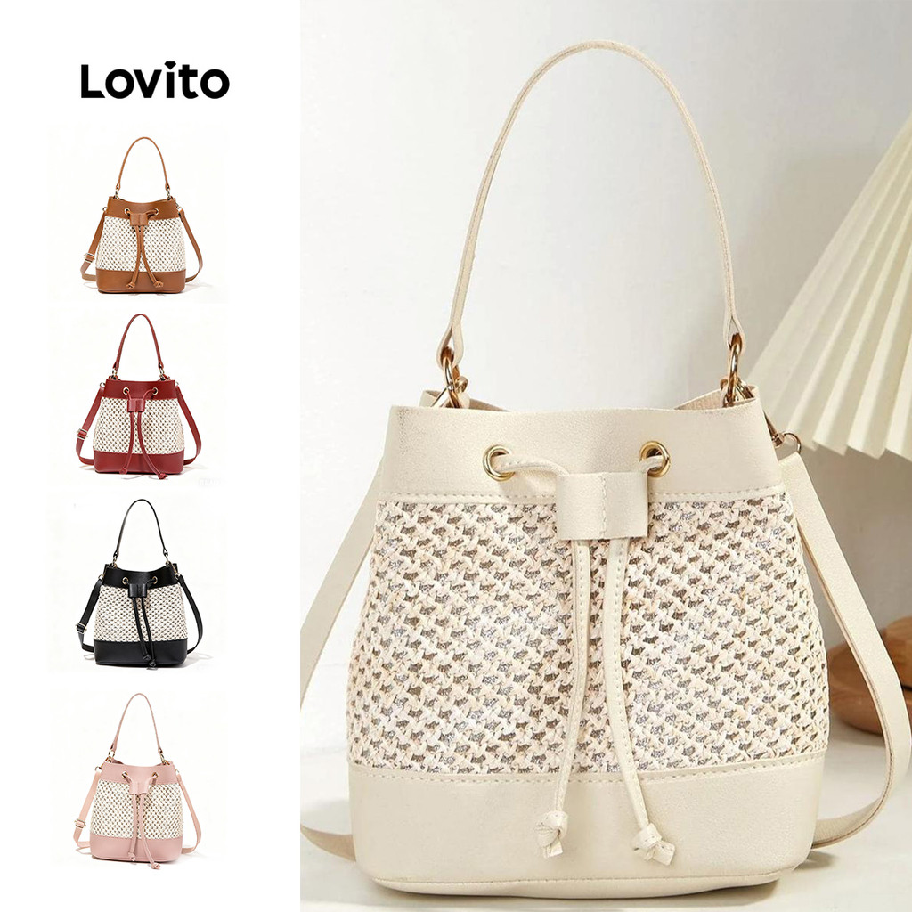Lovito Casual Bolsa Feminina Simples de Palha com Cordão Colorblock LFA18701 em Oferta na Shopee