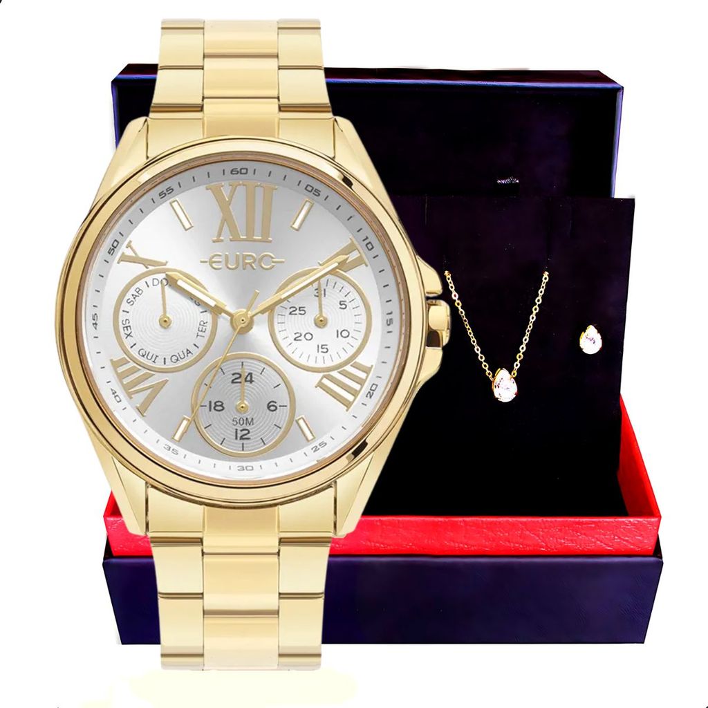 Relógio Feminino Euro Multifunção Multiglow Midi EU6P29AIP/4B Colar e Brincos em Oferta na Shopee