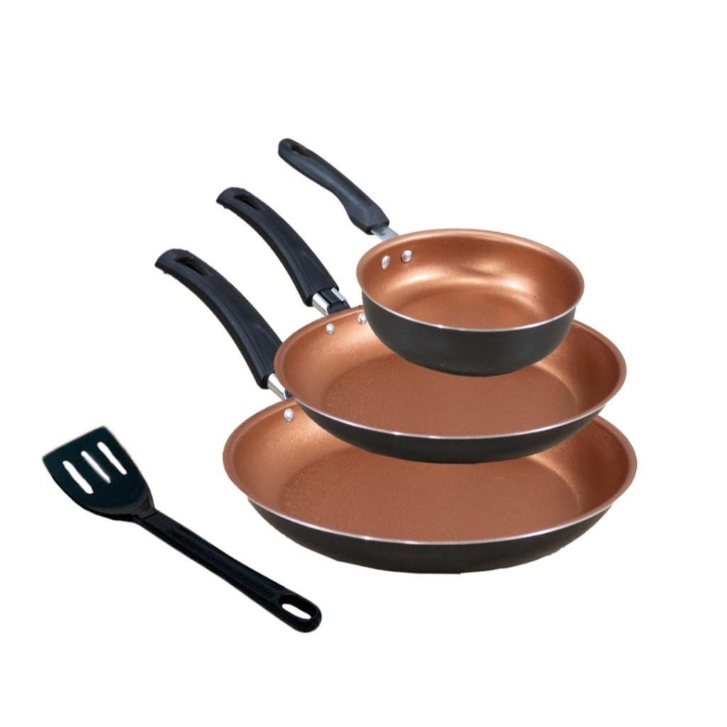 Imagem Frigideira Antiaderente Premium Teflon 3 Peças + Espátula - Teflon Cobre com Preto