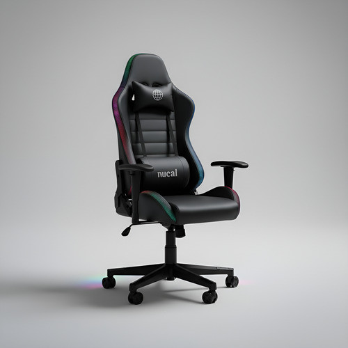 Cadeira Gamer Giratória Com Luzes Rgb Sortida Cor Preto Preto Couro Sintético